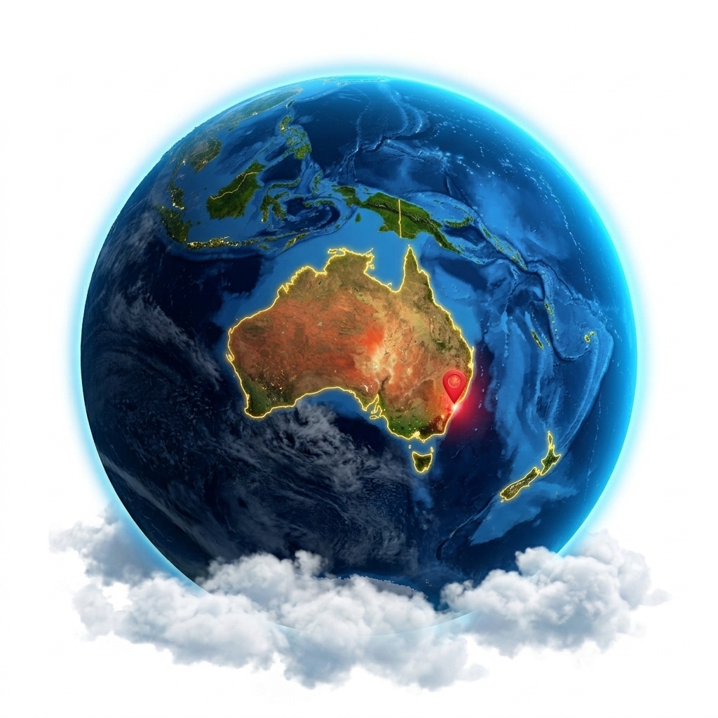 3D Earth globe centered on Australia