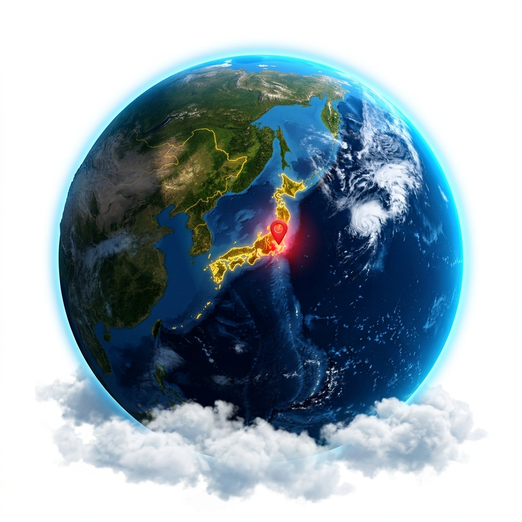 3D Earth globe centered on Japan